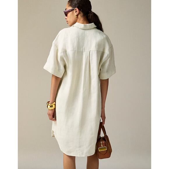J.Crew Tall Utility Shirtdress Linen Natural Beige Relaxed Pockets Small NWT - Picture 3 of 12